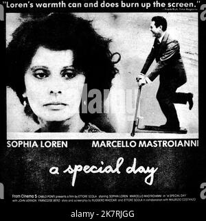 Sophia Loren & Marcello Mastroianni Poster Film: A Special Day; Una Giornata Particolare (Una giornata particolare) Characters: Antonietta, Gabriele  It/Can 1977, Director: Ettore Scola 19 May 1977   **WARNING** This Photograph is for editorial use only and is the copyright of COMPAGNIA CINEMATOGRAFICA CHAMPION and/or the Photographer assigned by the Film or Production Company and can only be reproduced by publications in conjunction with the promotion of the above Film. A Mandatory Credit To COMPAGNIA CINEMATOGRAFICA CHAMPION is required. The Photographer should also be credited when known. N Stock Photo