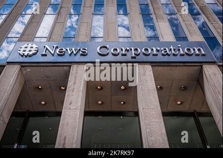 USA. 18th Oct, 2022. Marquee at the main entrance to the FOX News Headquarters at NewsCorp Building in Manhattan. (Photo by Erik McGregor/Sipa USA) Credit: Sipa USA/Alamy Live News Stock Photo