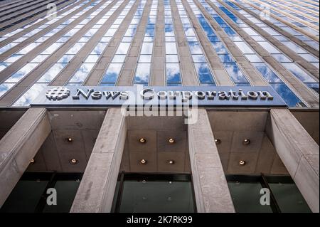 USA. 18th Oct, 2022. Marquee at the main entrance to the FOX News Headquarters at NewsCorp Building in Manhattan. (Photo by Erik McGregor/Sipa USA) Credit: Sipa USA/Alamy Live News Stock Photo