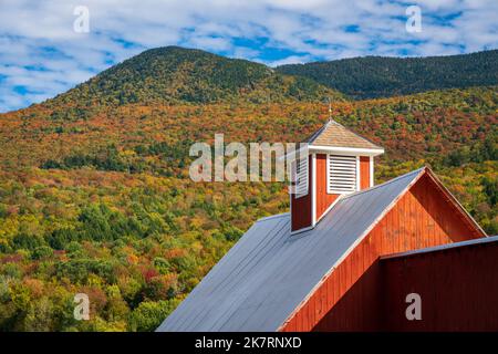 Roof of Grandview farm barn near Stowe in Vermont during the autumn color season Stock Photo