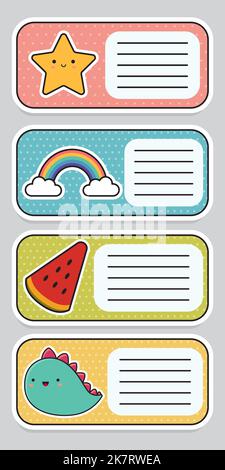 Set of Labels for a notebook. Baby stickers. Vector illustration. Stock Vector