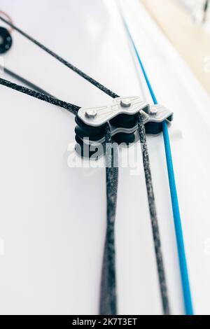 Yacht rigging, ropes and a system of blocks. Front view Stock Photo - Alamy