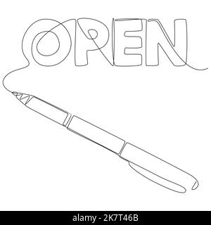 One continuous line of Open word written with a pencil. Thin Line Illustration vector concept. Contour Drawing Creative ideas. Stock Vector