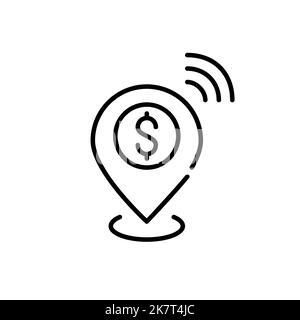 Location pin with dollar sign sharing position. Pixel perfect, editable stroke icon Stock Vector