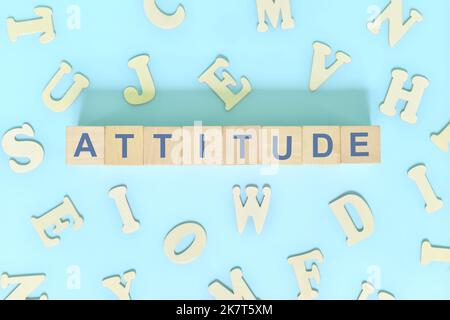 Business attitude concept. Word typography on wooden blocks flat lay. Stock Photo