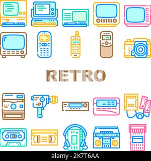 retro gadget vintage techology icons set vector Stock Vector Image ...