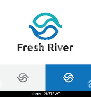 Fresh River Couple Water Nature Balance Monoline Logo Stock Vector