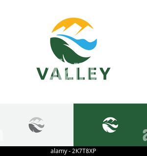 Valley Mountain River Canyon Negative Space Logo Stock Vector
