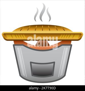 vector illustration of a brazier in Thai style with a brass grill pan and smoke icon on top isolated on white background Stock Vector