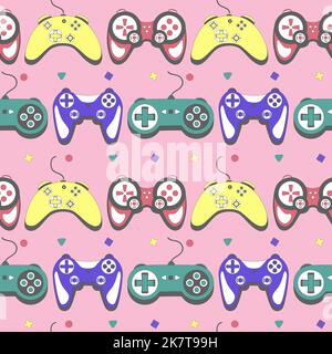Seamless pattern gamepad in retro style. Game controller vector ...