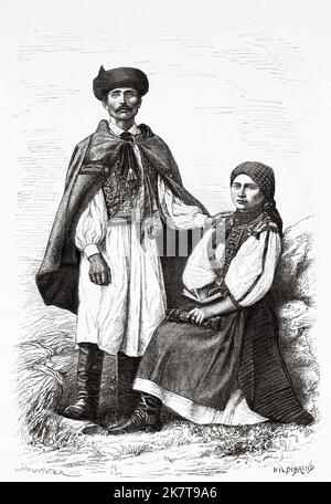 Farmers from the Sebes Koros river valley, Romania. Europe. Travel to the mining regions of western Transylvania by Jacques Elisee Reclus, 1873 Stock Photo