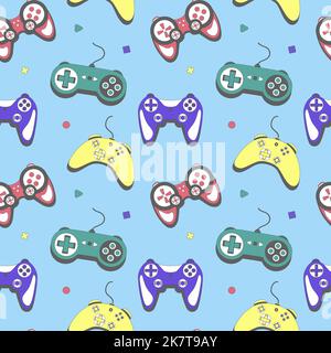 Seamless pattern gamepad in retro style. Game controller vector illustration Stock Vector