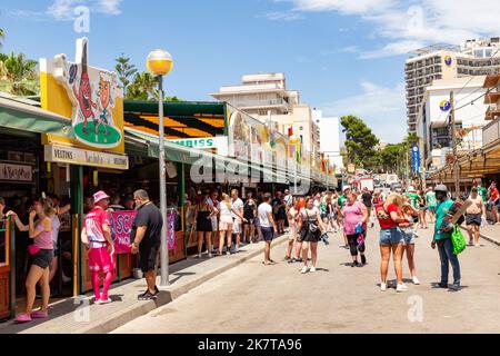 Palma de Mallorca, Spain - June 22, 2022: people have party at the Schinkenstrasse, engl: Ham Street at Ballermann - engl: fun man in Palma. Stock Photo