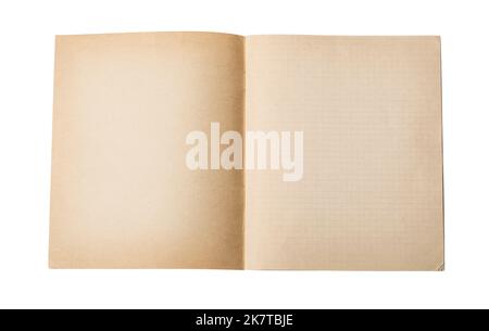 an old notebook in a cage. open on a white background with clipping path Stock Photo
