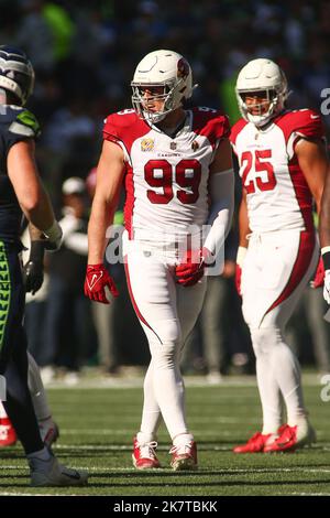 Arizona Cardinals defensive end J.J. Watt (99) in his three point stance  against the Tennessee Titans during the second half of an NFL football  game, Sunday, Sep. 12, 2021, in Nashville, Tenn. (