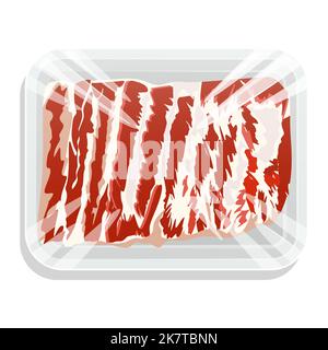 Ribs of pork or lamb in a plastic tray. Fresh meat in a vacuum pack. Top view. Vector illustration. Stock Vector