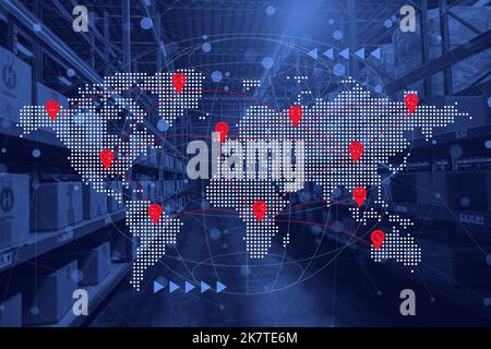 world products warehouse logistics distribution concept. global shipping export cargo inventory industry management background. Stock Photo