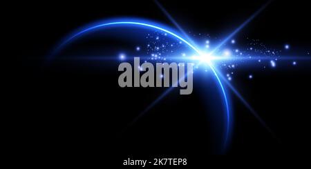 The edge of a solar eclipse on a black background, blue. Blue eclipse for product advertising, natural phenomena, horror concept and others. Stock Vector