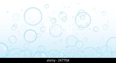 A set of colorful and colorful soap bubbles to create a design. Isolated, transparent, realistic soap bubbles on a transparent background. Stock Vector