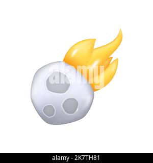 3D Meteorite Icon Isolated on White Background. Cartoon Comet with Fire Icon. Flying Asteroid Vector Illustration Stock Vector
