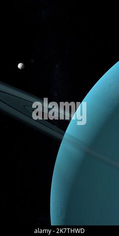 Puck, uranian moon, orbiting around Uranus planet in the outer space Stock Photo