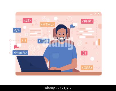 Software developer 2D vector isolated illustration Stock Vector