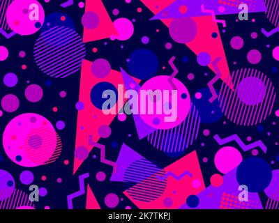 Geometric seamless pattern in 80s memphis style. Colorful multicolored abstract geometric pattern. Design of promotional products, wrapping paper and Stock Vector