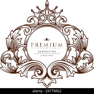 Premium Crown Floral Ellipse Badge Outline vector illustrations for your work logo, merchandise t-shirt, stickers and label designs, poster Stock Vector