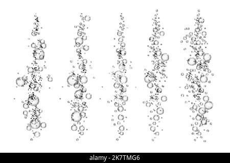 Fizzy air bubbles in water. Effervescent soda drink bubbles. Beverage, soluble aspirin gas realistic sparkles, champagne air vector bubbles. Carbonated effervescent drink, aquarium oxygen fizz Stock Vector