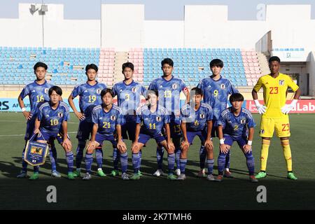 Japan team group line-up pose before the 2023 AFC U-17 Asian Cup qualification Group A match between U-16 Philippines 0-3 U-16 Japan at Prince Mohammed Stadium in Zarqa, Jordan on October 3, 2022. Credit: AFLO/Alamy Live News Stock Photo