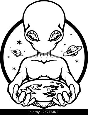 Silhouette Alien flat earth illustration vector illustrations for your work logo, merchandise t-shirt, stickers and label designs, poster Stock Vector