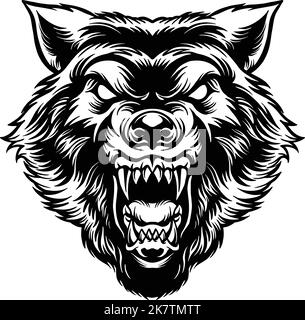 Silhouette Angry Wolf Head Tattoo vector illustrations for your work logo, merchandise t-shirt, stickers and label designs, poster, greeting cards adv Stock Vector