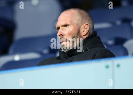 Huddersfield, England, 18th October 2022. Michael Appleton manager of Blackpool watches on  during the Sky Bet Championship match at the John Smith's Stadium, Huddersfield. Picture credit should read: Lexy Ilsley / Sportimage Stock Photo