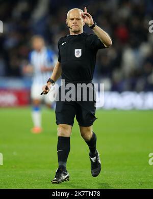 Huddersfield, England, 18th October 2022. Referee Andy Woolmer  during the Sky Bet Championship match at the John Smith's Stadium, Huddersfield. Picture credit should read: Lexy Ilsley / Sportimage Stock Photo