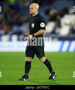 Huddersfield, England, 18th October 2022. Referee Andy Woolmer  during the Sky Bet Championship match at the John Smith's Stadium, Huddersfield. Picture credit should read: Lexy Ilsley / Sportimage Stock Photo