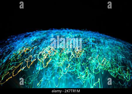 Digital planet technology earth. Shaped with blue and green connection glowing lines. Stock Photo