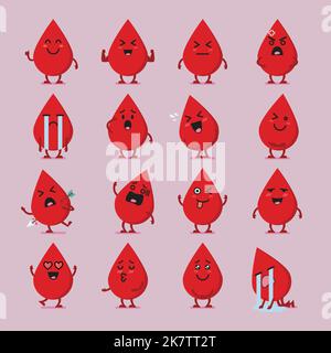 Blood character emoji set. Funny cartoon emoticons Stock Vector