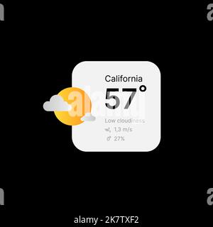Cloudy Weather Widget UI Concept on Black Background. Social Media Illustration. Editable Isolated Weather Icon and Web Element for Mobile Applications. Vector illustration Stock Vector
