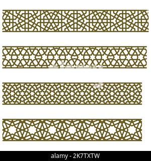 A set of four elements .Ribbons with ornaments in Arabic geometric style Stock Vector