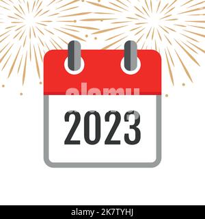 red calendar 2023 new year firework background on white Stock Vector