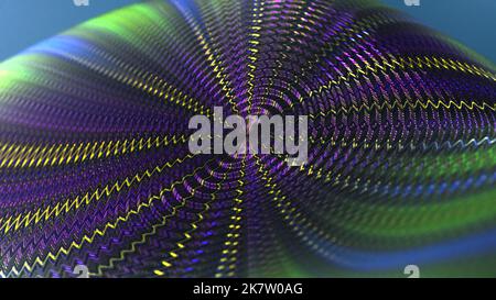 3D rendering of abstract object in hyper-realistic scene with colorful striped pattern and texture. Stock Photo