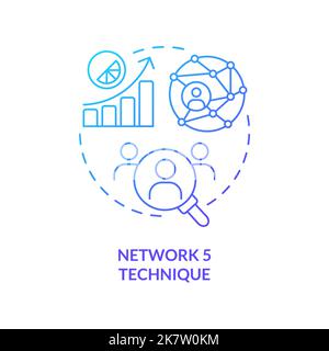 Network five technique concept blue gradient icon Stock Vector