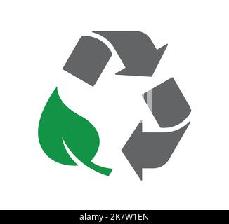 triangle recycle logo symbol with green leaf vector isolated on white background Stock Vector