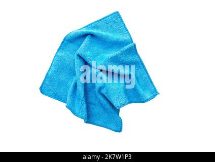 Blue rag, microfiber cloth for household, kitchen. Top view, isolated on white background Stock Photo