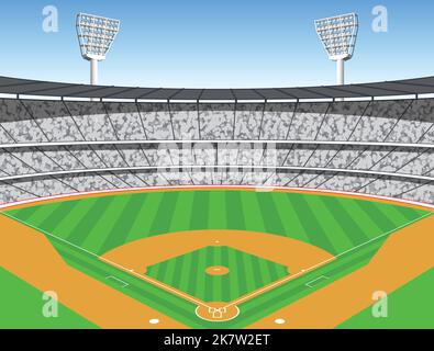 Baseball field sports stadium with lights vector background ilustration Stock Vector