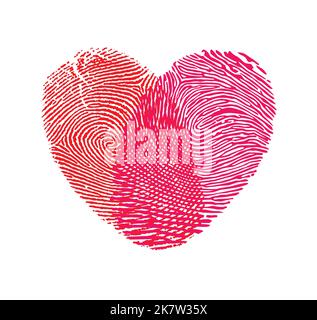 romantic red fingerprint thumb print love heart vector icon isolated on white background Stock Vector