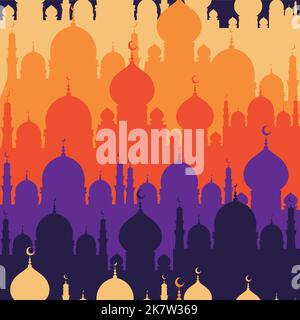 Flat style Islamic Mosque bright seamless pattern design. muslim surface design Stock Vector