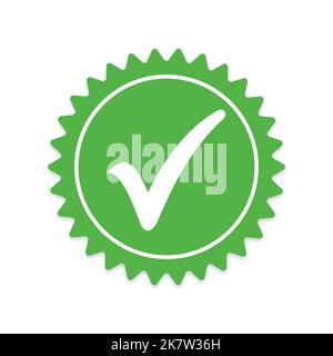 stylish green tick check mark in stamp seal shape isolated on white background vector Stock Vector