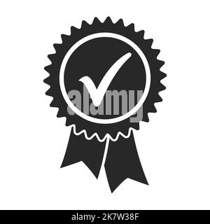 stylish tick check mark in stamp badge shape with ribbons isolated on white background vector Stock Vector