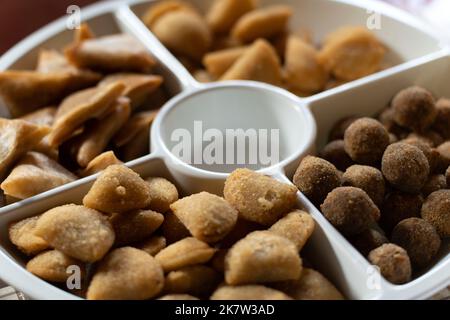 Assorted savoury snacks Stock Photo